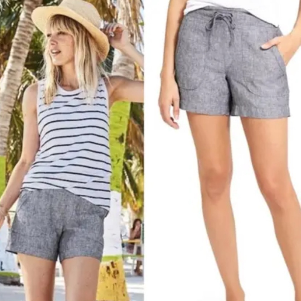 Athleta Blue Heathered Linen Drawstring Shorts 4 - Picture 2 of 9